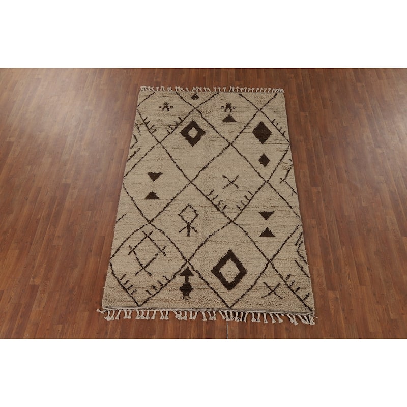 Plush Tribal Moroccan Oriental Area Rug Hand-Knotted Wool Carpet - 5'1" x 8'2"
