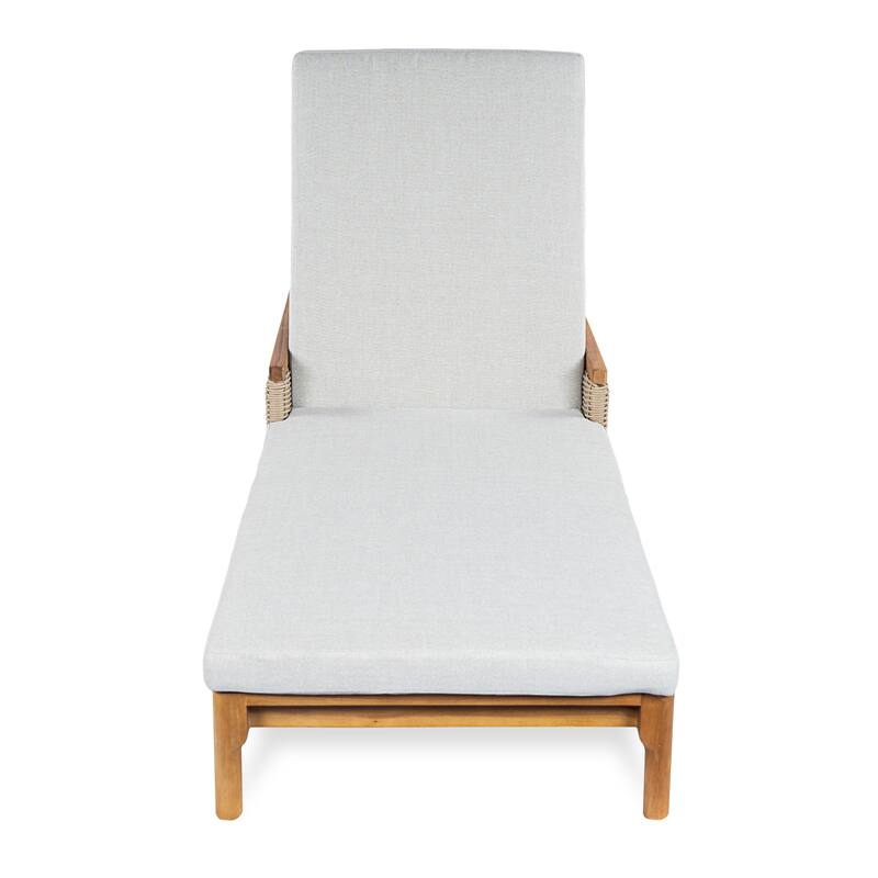 Christopher Knight Home - Solid Acacia Wood Outdoor Chaise Lounge with 4-Position Adjustable Backrest & Woven Rattan Accents