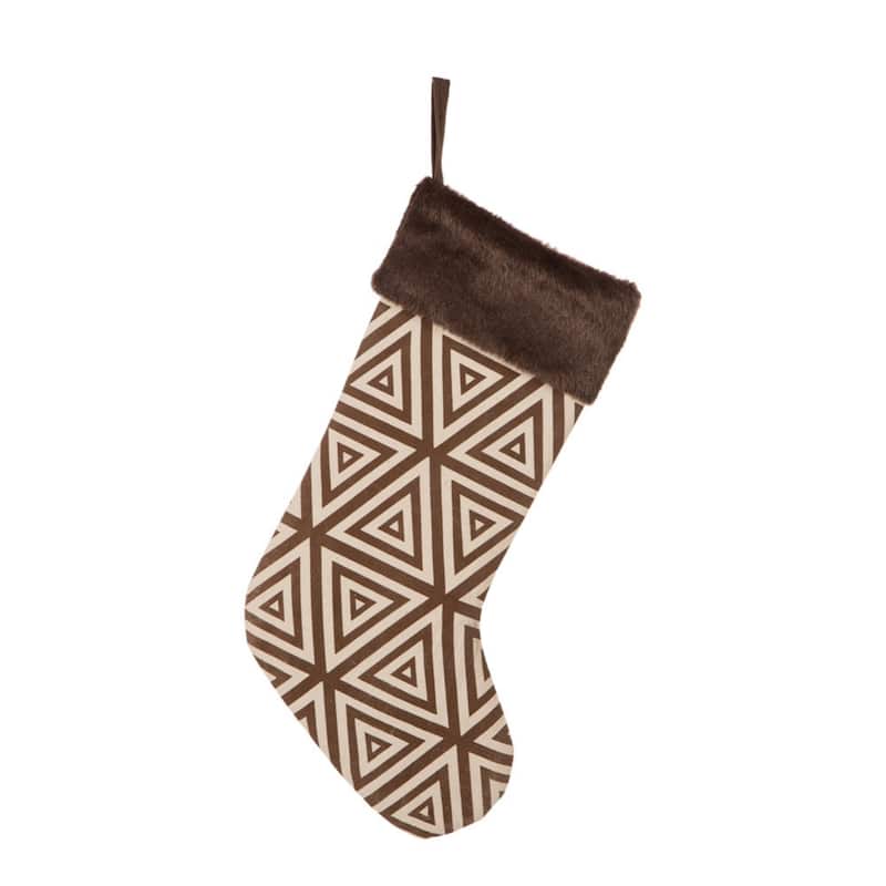 Glitzhome 21"L Embroidered Linen Red Truck Dachshund Christmas Stocking - Brown