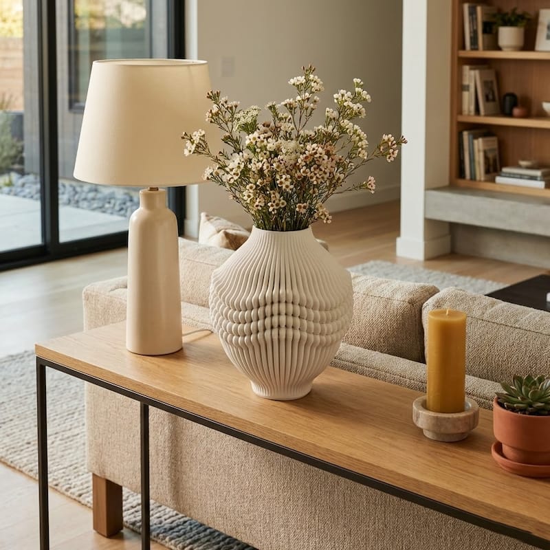 Decorative Vase - Ivory Ceramic 3D Printed Artistic - 14.0"