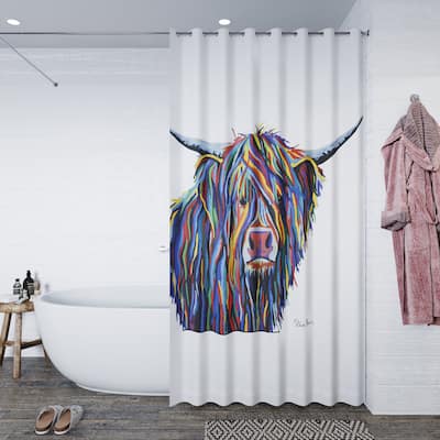 Croydex Colorful Highland Cow 'Angus McCoo Steven Brown' Polyester Fabric Shower Curtain, 70" x 70"