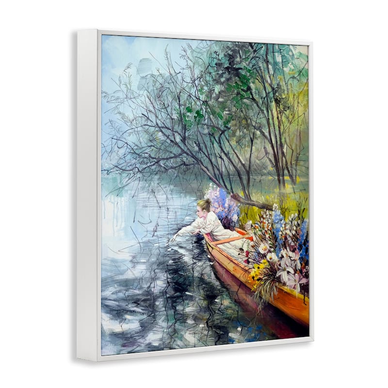Stupell Woman in Floral Filled Boat Framed Giclee Art Design By Lucille Lee