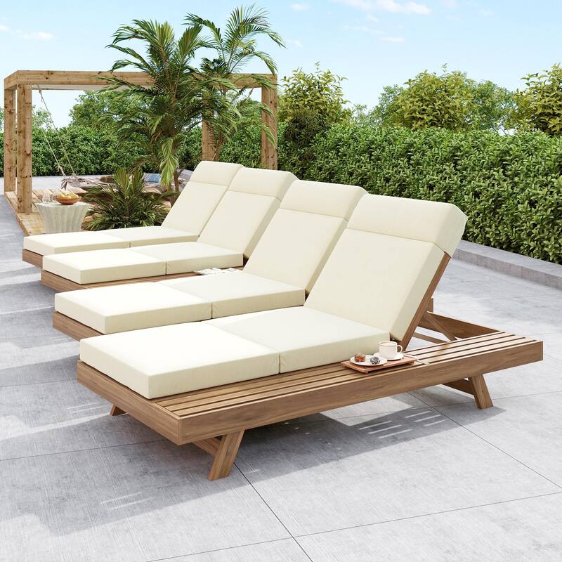 Christopher Knight Home - Bellara Modern Outdoor Acacia Wood Adjustable Chaise Lounge with Water-Resistant Headrest Cushion