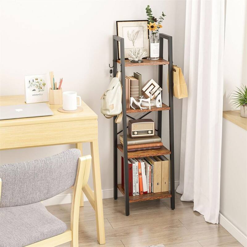 4 Tiers Ladder Bookcase - 11.81"D x 13.39"W x 49.21"H - Rustic Brown