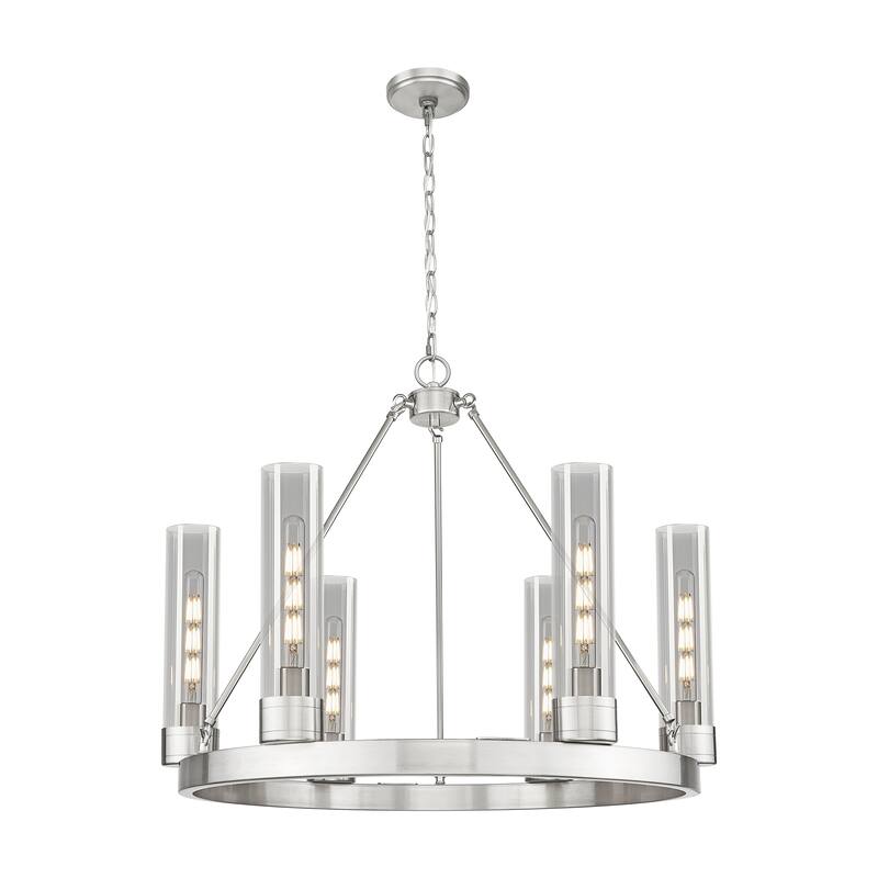 Innovations Lighting Downtown Urban - Boreas - 6 Light 29" Chandelier with 11" Shades - Satin Nickel/Light Smoke
