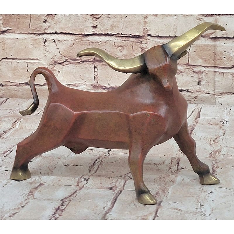 Abstract Bronze Metal Longhorn Cattle Bull Sculpture Statue Figurine Signed Numbered Art
