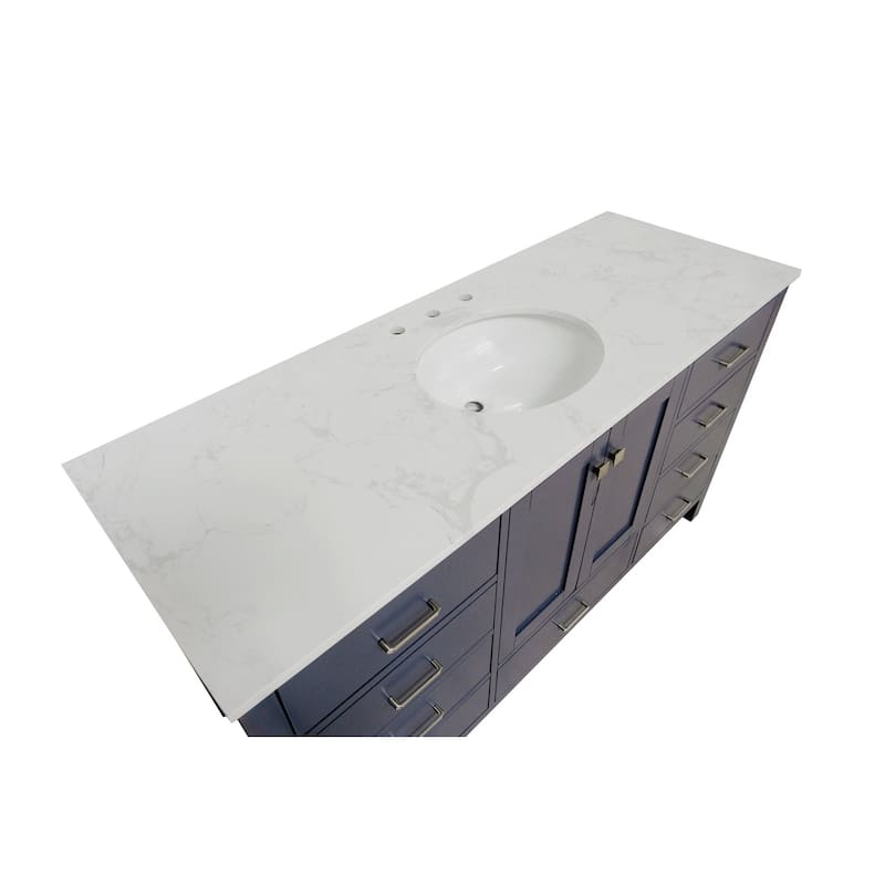KitchenBathCollection Horizon 60" Single Bathroom Vanity with Engineered Carrara Top