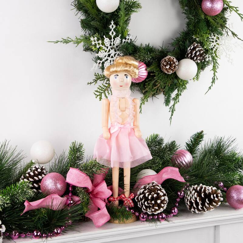 15.5" Pink Tutu Blonde Wooden Ballerina Wooden Christmas Nutcracker
