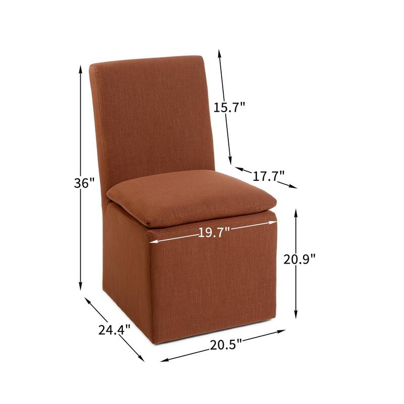 KINWELL 21" Performance Fabric Upholstered Dining Side Chair with Casters (Set of 2)