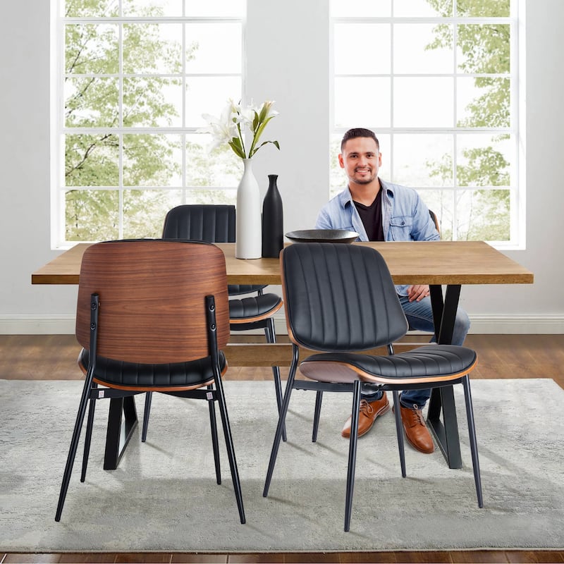 Mid Century Modern Retro Leather Dining Chair with Bentwood (Set of 4)