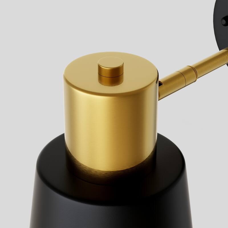 YANSUN Single-Head Bell Shade Wall Light, E26 with 3000mAh Rechargeable Battery, Infrared Remote, Black and Gold Finish,Set of 2