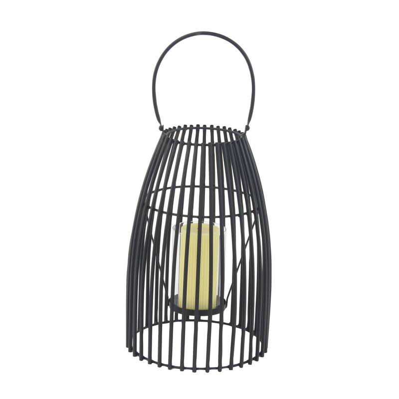Metal Decorative Indoor Outdoor Candle Lantern with Handle - Black - Roche River Decor - Black - 9"W, 16"H