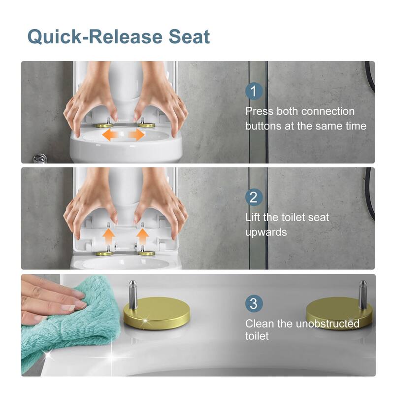 HOROW 1 Piece High Efficiency Dual Flush Toilet White 0.8 1.28 GPF Seat Included Brushed Gold Button - N/A