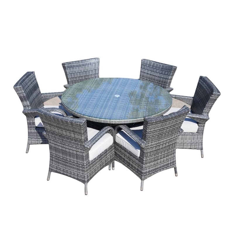 7-piece Modern Outdoor Aluminum Wicker Dining Set with 6 Chairs