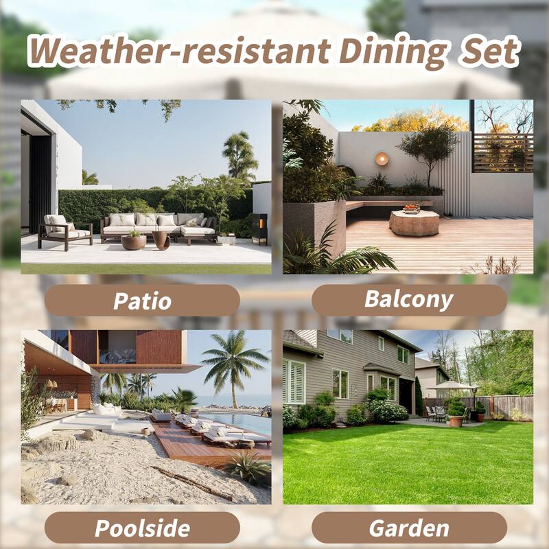 Outdoor Wood Dinning Set with Umbrella Hole and Removable Cushions