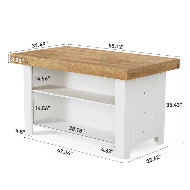 55" Kitchen Island with Storage, Farmhouse Counter Height Bar Table