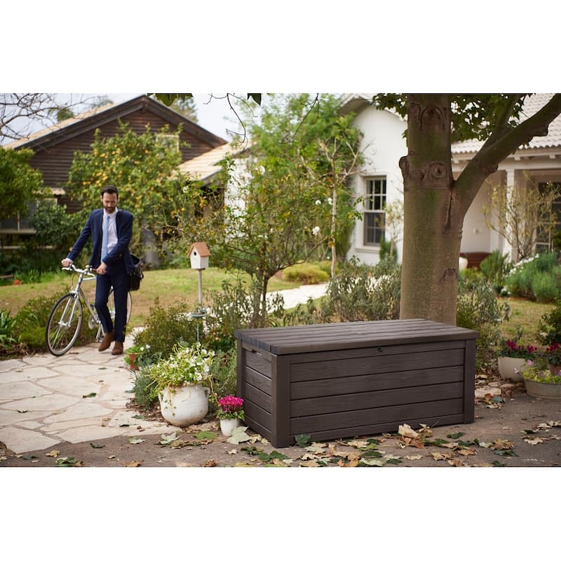 Keter Eastwood 150 Gallon Durable Resin Outdoor Storage Deck Box For Furniture and Supplies, Brown