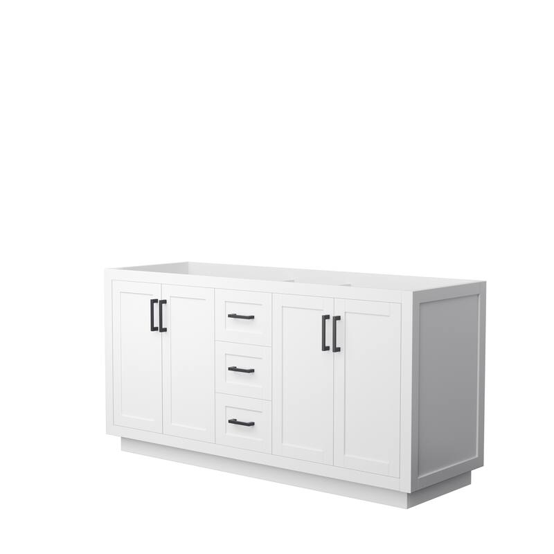 Miranda Double Bathroom Vanity Cabinet, No Mirror - 66-Inch Double - White, Matte Black Trim, No Top