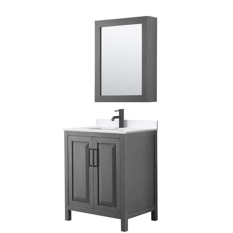 Wyndham Collection WCV252530S-QTZ-UNSMED Daria 30" Free Standing - Dark Gray / White Quartz Top / Matte Black