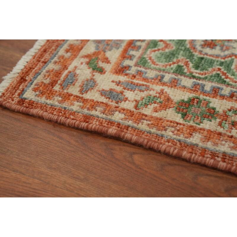 Hand Knotted Traditional Wool Orange Geometric Area Rug - 8' 2'' X 7' 8''