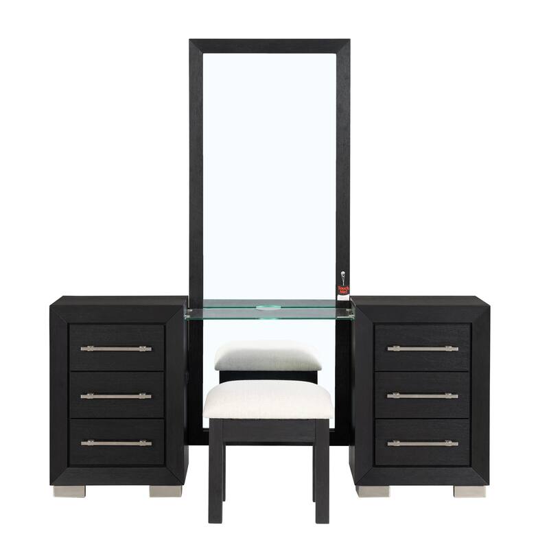 Furniture of America Alaric Modern Black Solid Wood 69-inch Makeup Vanity, Chest and 2 Nightstands Bedroom Set