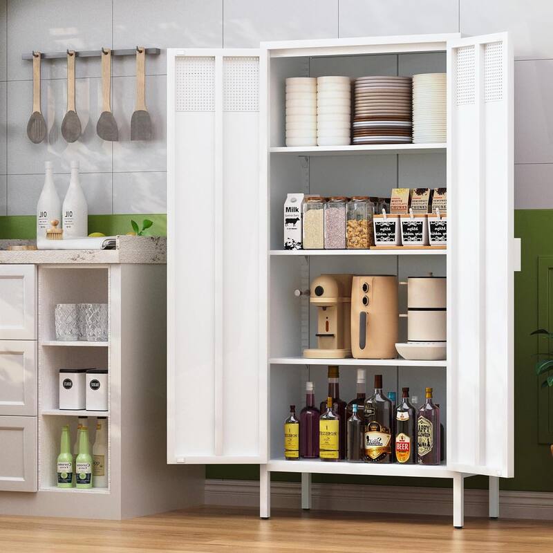 Versatile Metal Storage Cabinet with Innovative Design for Various Spaces - White