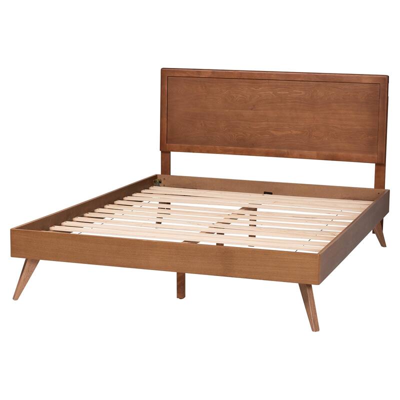 Jiro Platform Bed - Mid-Century Modern Wood Bed Frame with Panel Headboard and Angled Legs for Bedroom or Guest Room