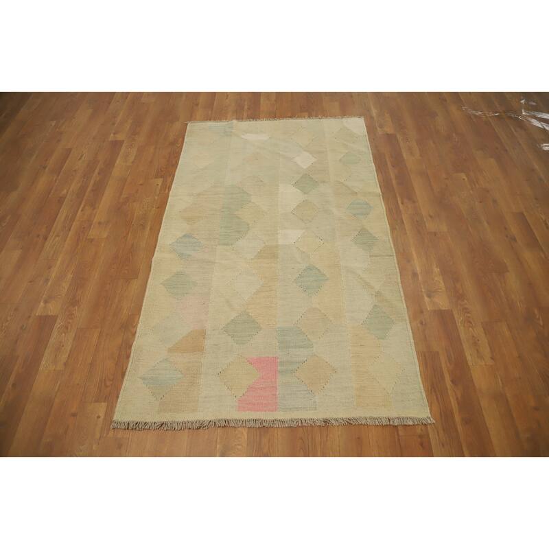Hand Woven Oriental 100% Wool Carpet Southwestern Modern Multi-Colored Kilim Area Rug - 4' 10'' X 2' 11''