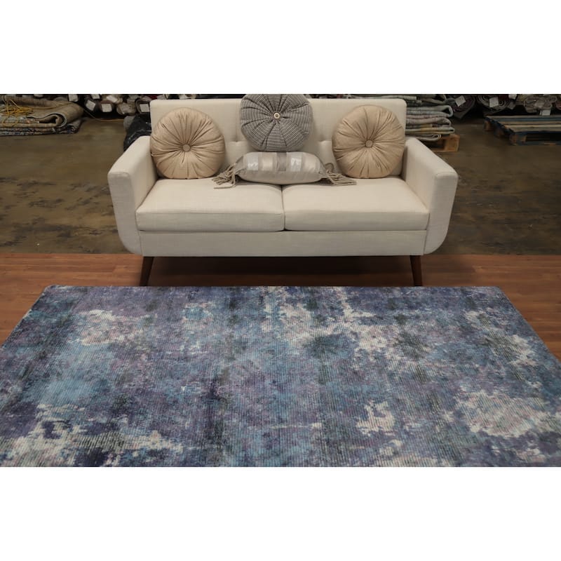 Hand Knotted Oriental Viscose Silk Carpet Modern All-Over Purples Abstract Area Rug - 7' 8'' X 5' 5''