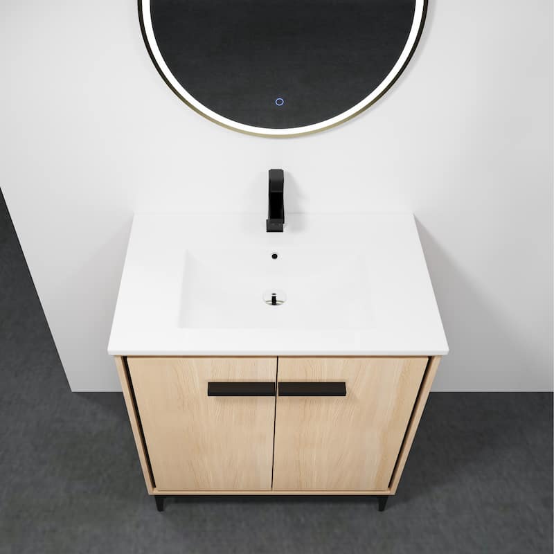 30 Inch Bathroom Vanity Base with basin, Storage Cabinet with Doors, Engineered Wood, walnut