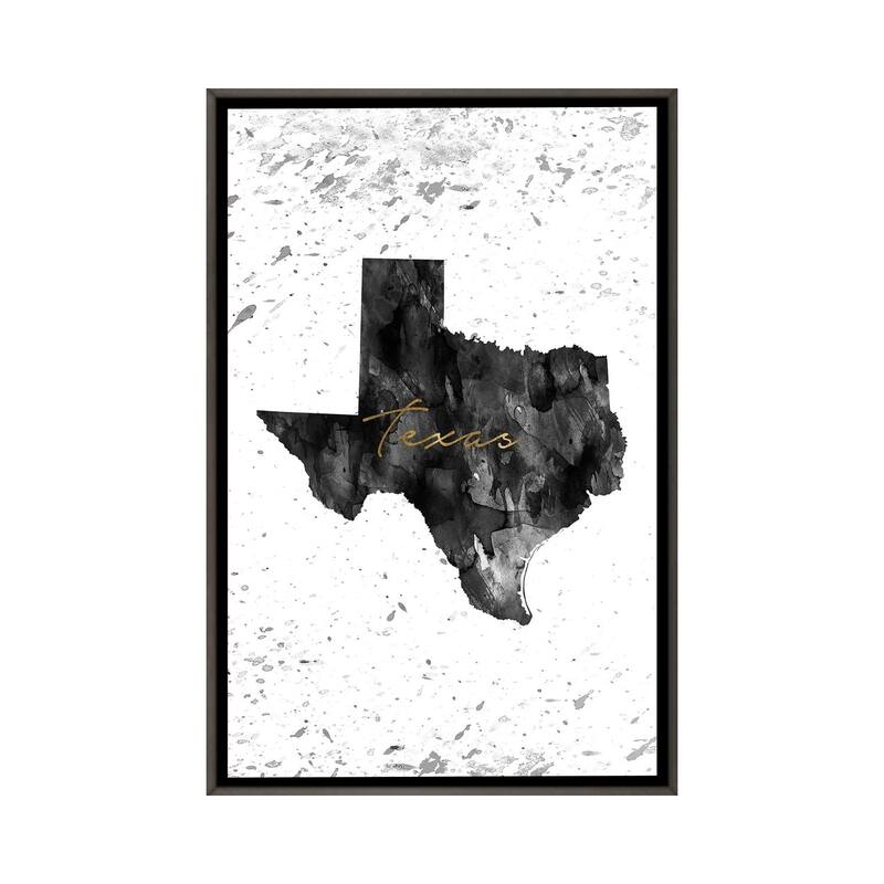 iCanvas "Texas Black And White Gold" by WallDecorAddict Framed - Charcoal - 40x26