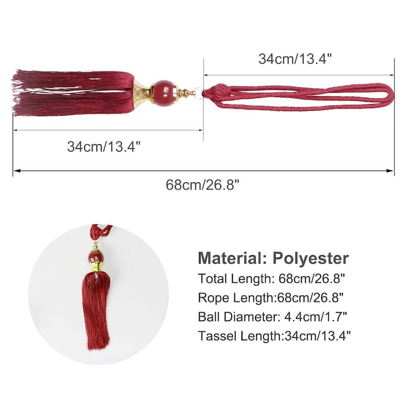 2pcs Curtain Tieback 26.8"Holdback Braid Rope Window Tassel Holder - Burgundy