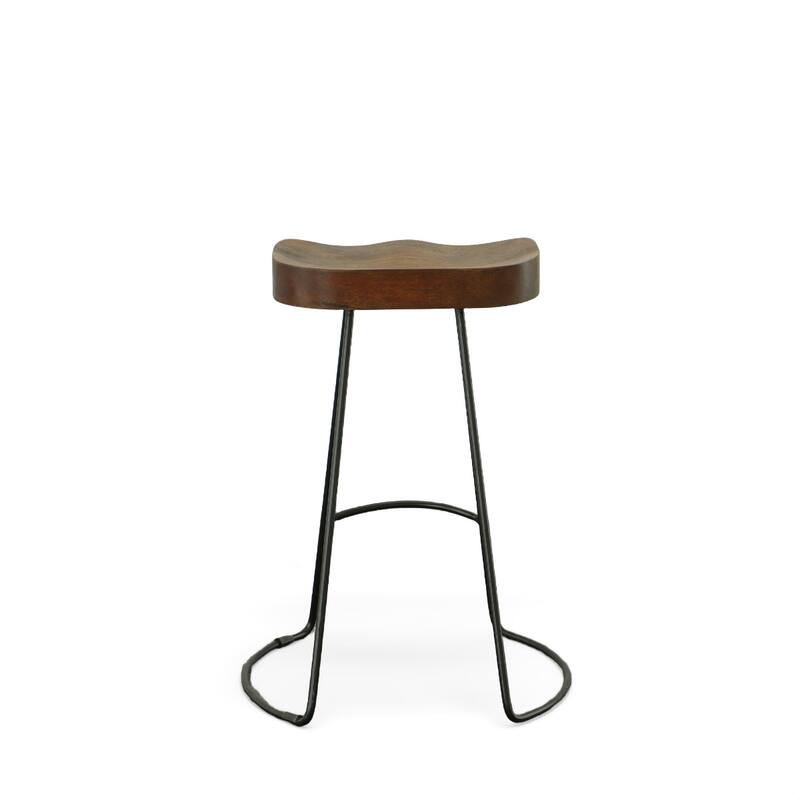 25” Set of 2 Backless Mango Wood Seat Bar Stool with Steel Frame and Footrest for Kitchen Island - 25.25”H x 18.5”W x 17”D