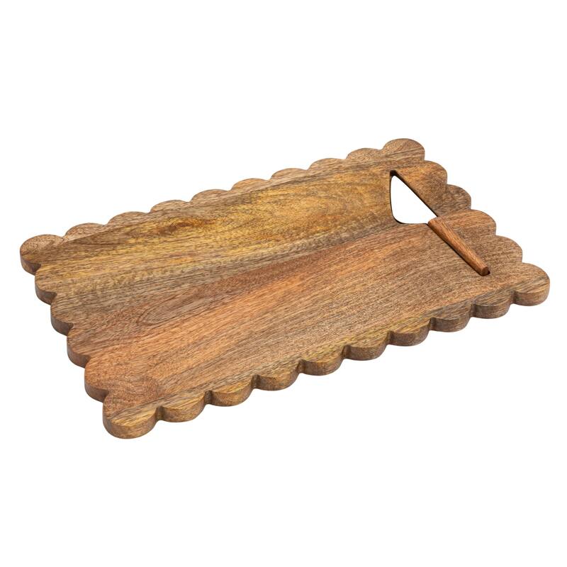 Mango Wood Serving Board with Knife - 16" L x 10" W - Natural