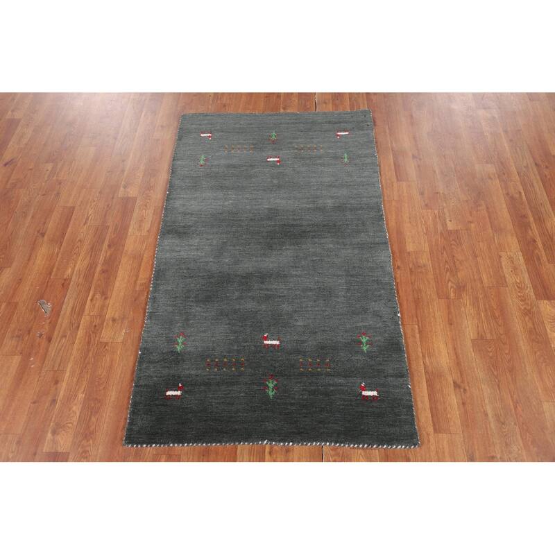 Tribal Green Gabbeh Indian Accent Rug Handmade Wool Carpet - 2'11" x 4'10"