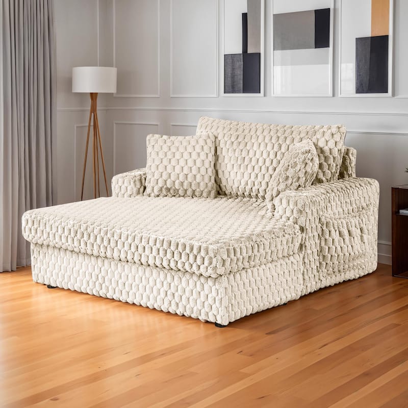 Furniture of America Lanturn Modern Soft Upholstered 2-Arm Oversized Chaise - Taupe