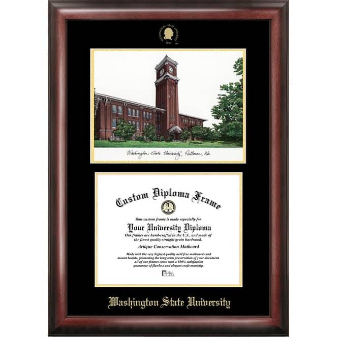 Washington State University 14w x 11h Gold Embossed Diploma Frame with Campus Images Lithograph