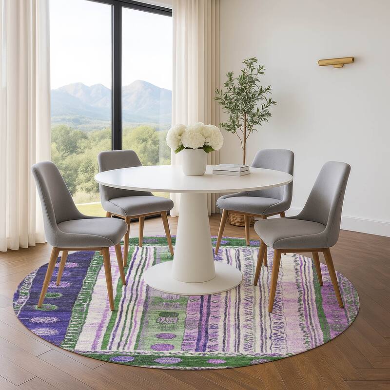 Premium Washable Super Soft Global Modern Mayfield Rug - Green - 8' x 8'