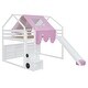 preview thumbnail 5 of 78, Full Size Loft Bed with Slide, Tent, and Storage Shelves - House Frame Kids Bed with Ladder and Car-Shaped Organizer