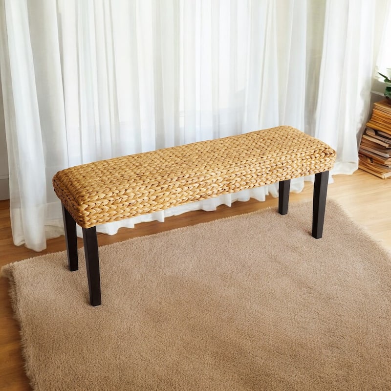 M4H Sultan Solid Entryway Bench Water Hyacinth & Acacia Solid Wood - Brown