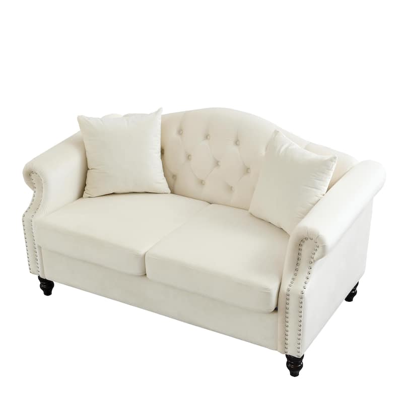 2-Piece Chesterfield Velvet Sofa Set (3+2) with Tufted Back & Nailhead Trim