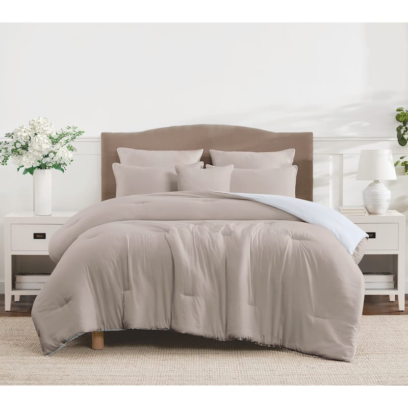 Amherst Reversible Soft Comforter Set with Decorative Pillows - Taupe - King
