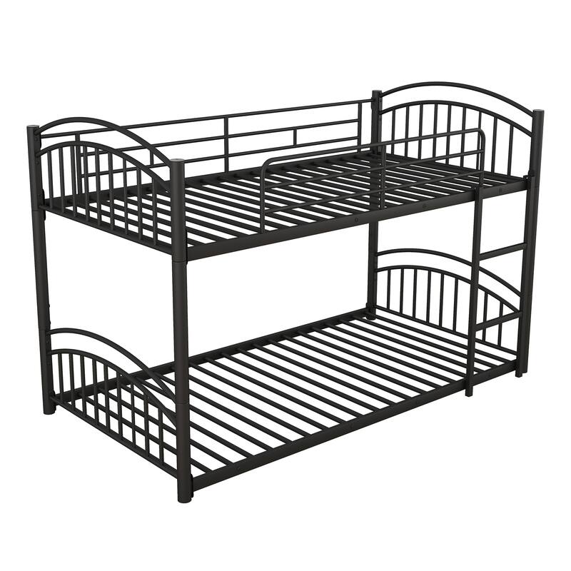 Twin Over Twin Metal Bunk Bed With Slide, Kids House Bed Metal Platform Bed Frame Divided into 2 Beds for Kids Teens Bedroom