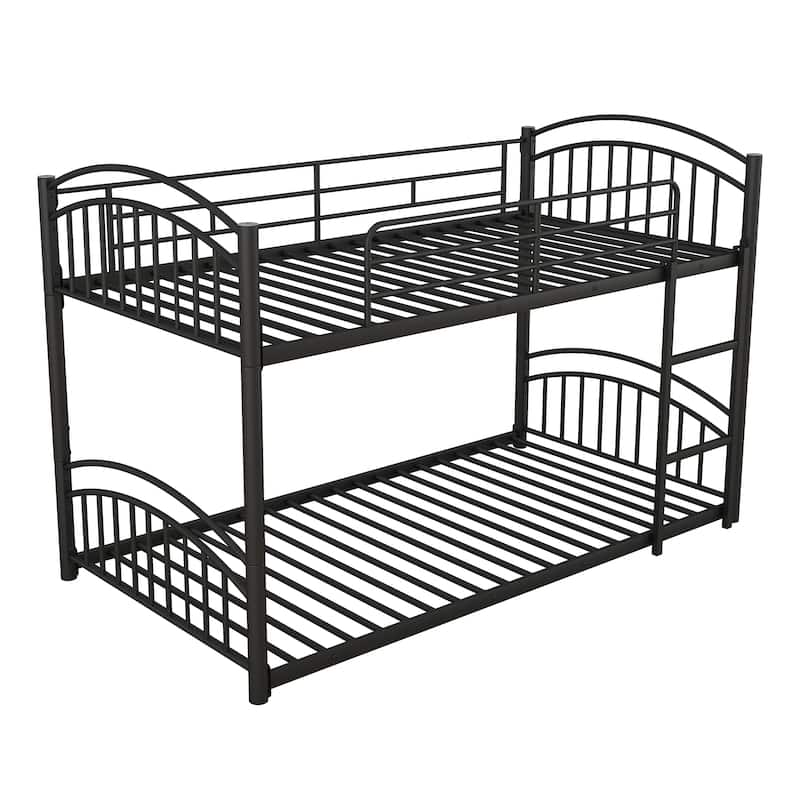 Twin over Twin Size Metal Bunk Bed With Slide, Roof, Fence and Ladder for Bedroom