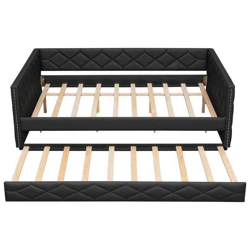 Full XL Size Upholstered Daybed with Trundle and LED