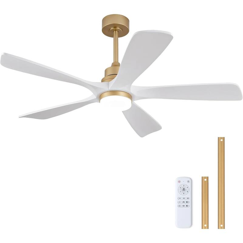42/52 Inch Ceiling Fan,Electric Fan with Lights & Remote Control,Dimmable 3-Color LED - 52 Inches - Gold and White Solid wood Blades