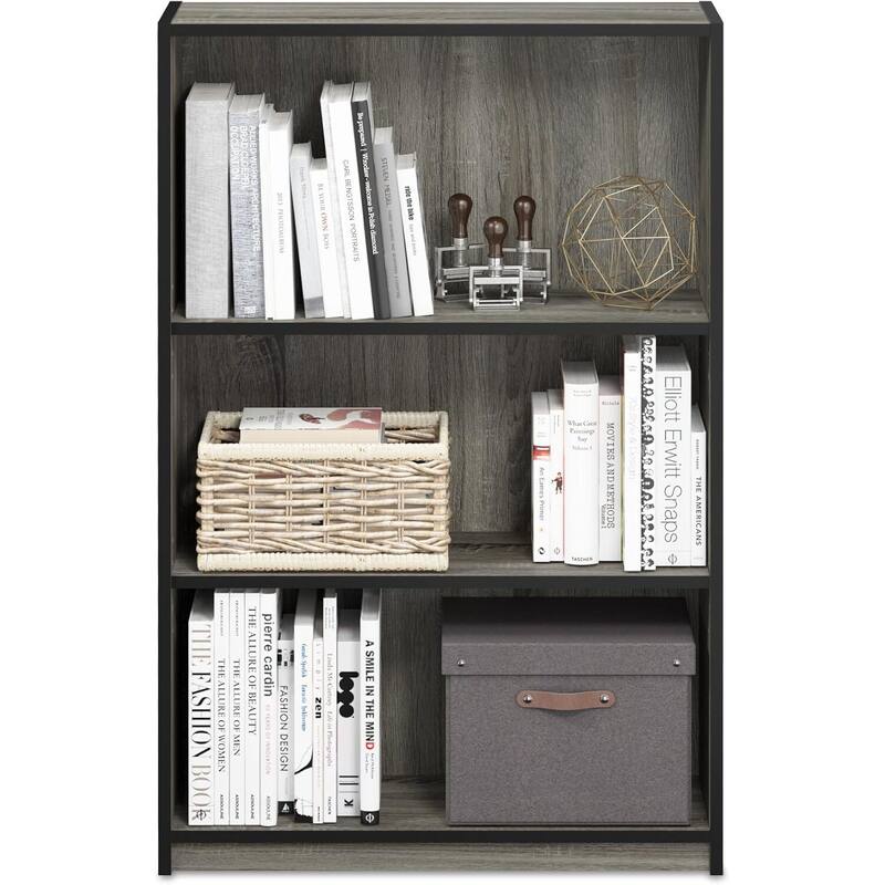 40.3 in. Tall French Oak Gray Wood 3-Shelf Bookcase