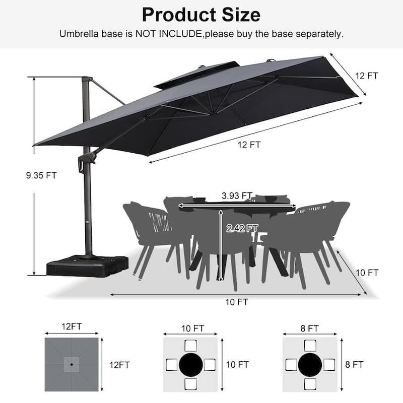 PURPLE LEAF Patio Cantilever Umbrella with 360 Degree Rotation UV Protection
