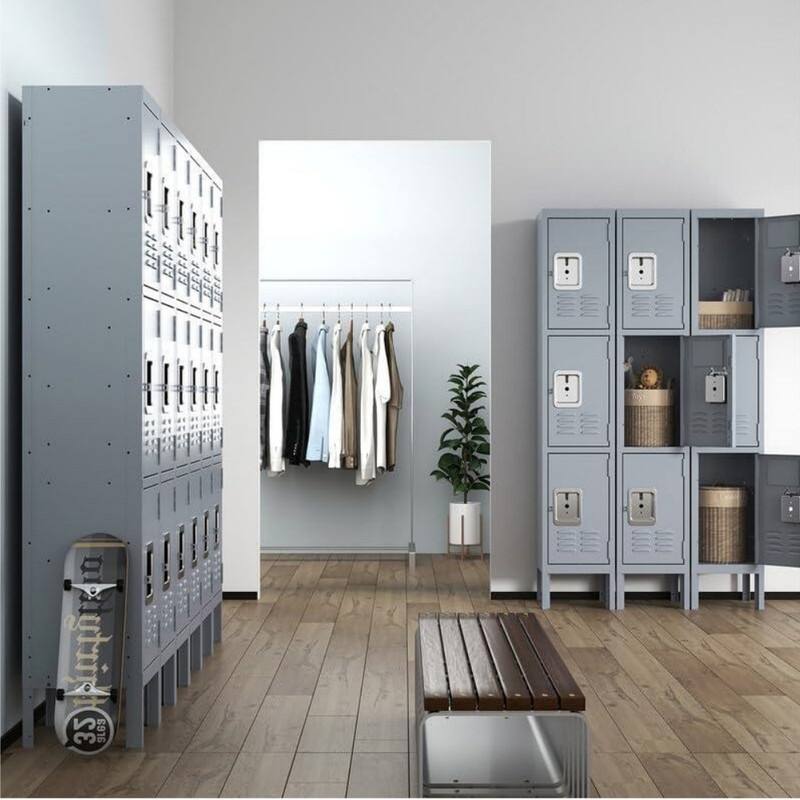 3 Door 66"H Metal Lockers for Employees,Storage Cabinet With Hooks and Ventilation For School,Garage,Gym,Office