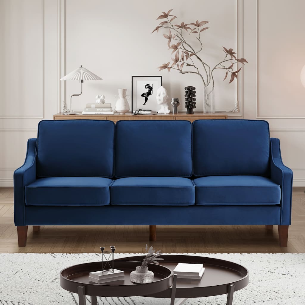 Navy Velvet 3-seater Sofa with Scooped Armrest